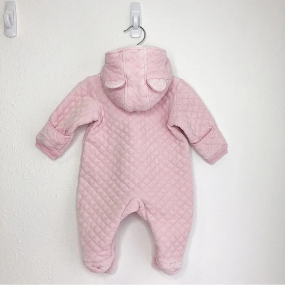 Nordstrom Baby bunting pink quilted velour fleece lined hood size 6 months - Picture 2 of 11